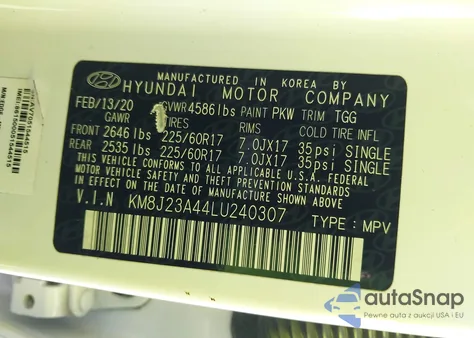 2020 Hyundai Tucson Se from USA, damaged, VIN KM8J23A44LU240307